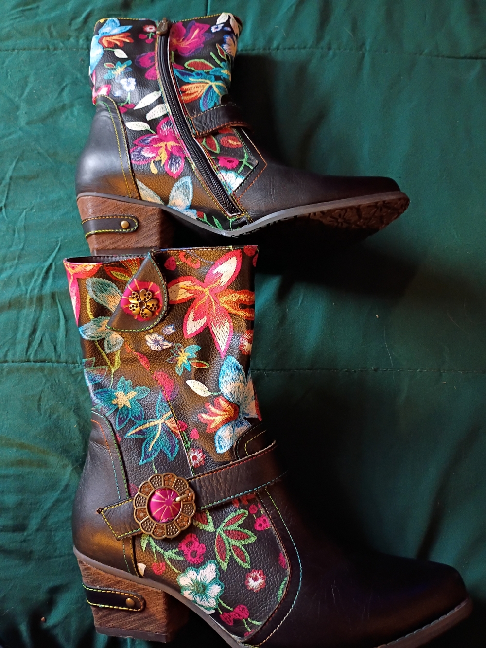 Embroidered Floral Ankle Booties - Black with Multi Floral 6.5/37